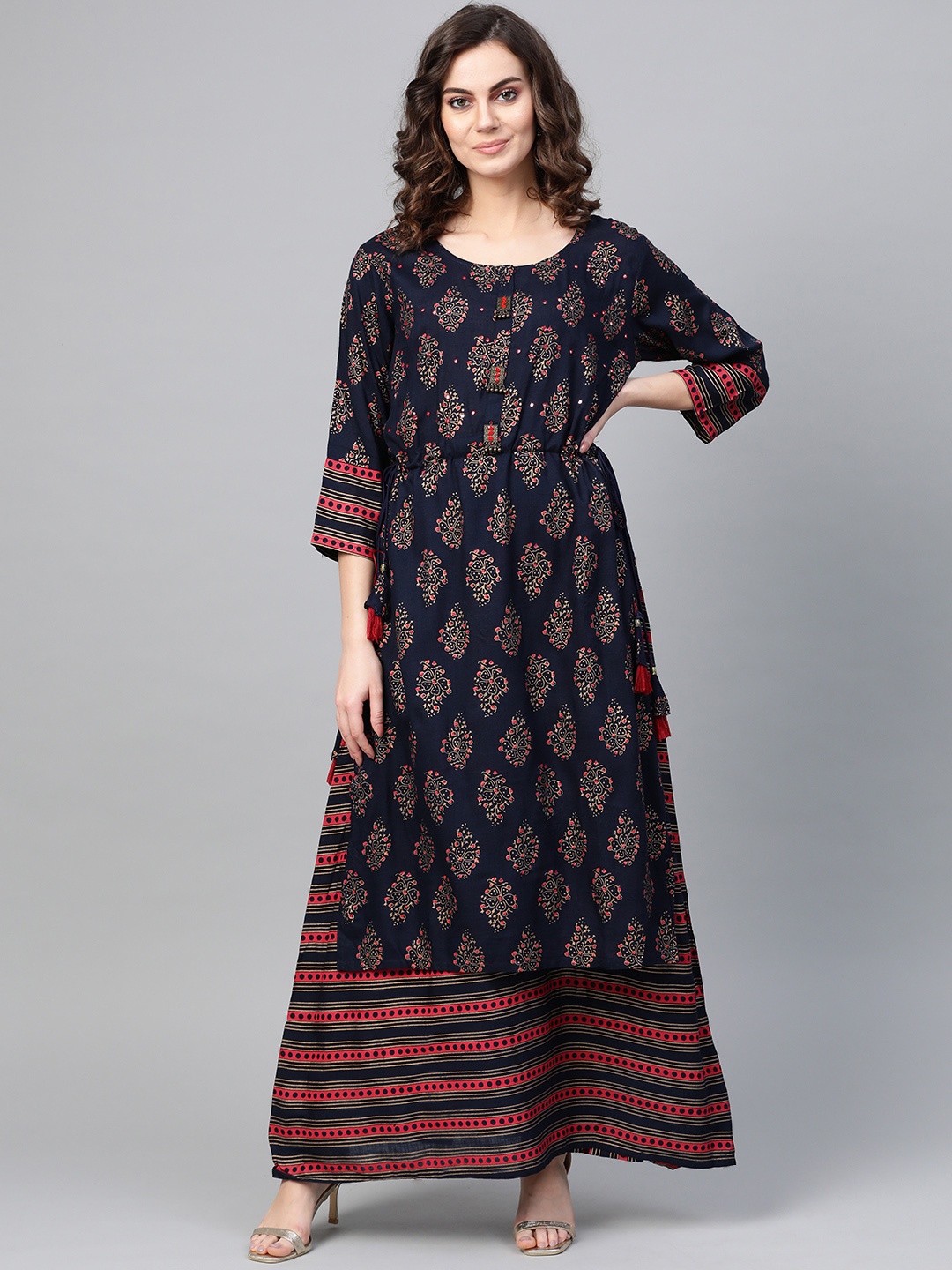 

ANAISA Women Navy Blue & Red Printed Layered Anarkali Kurta