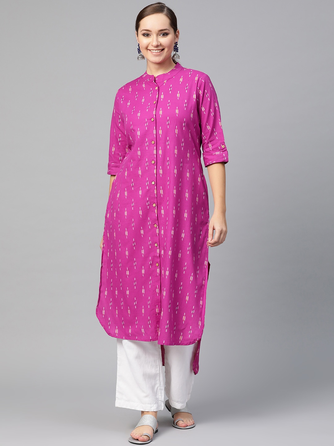 

ANAISA Women Magenta Screen Print Straight Kurta
