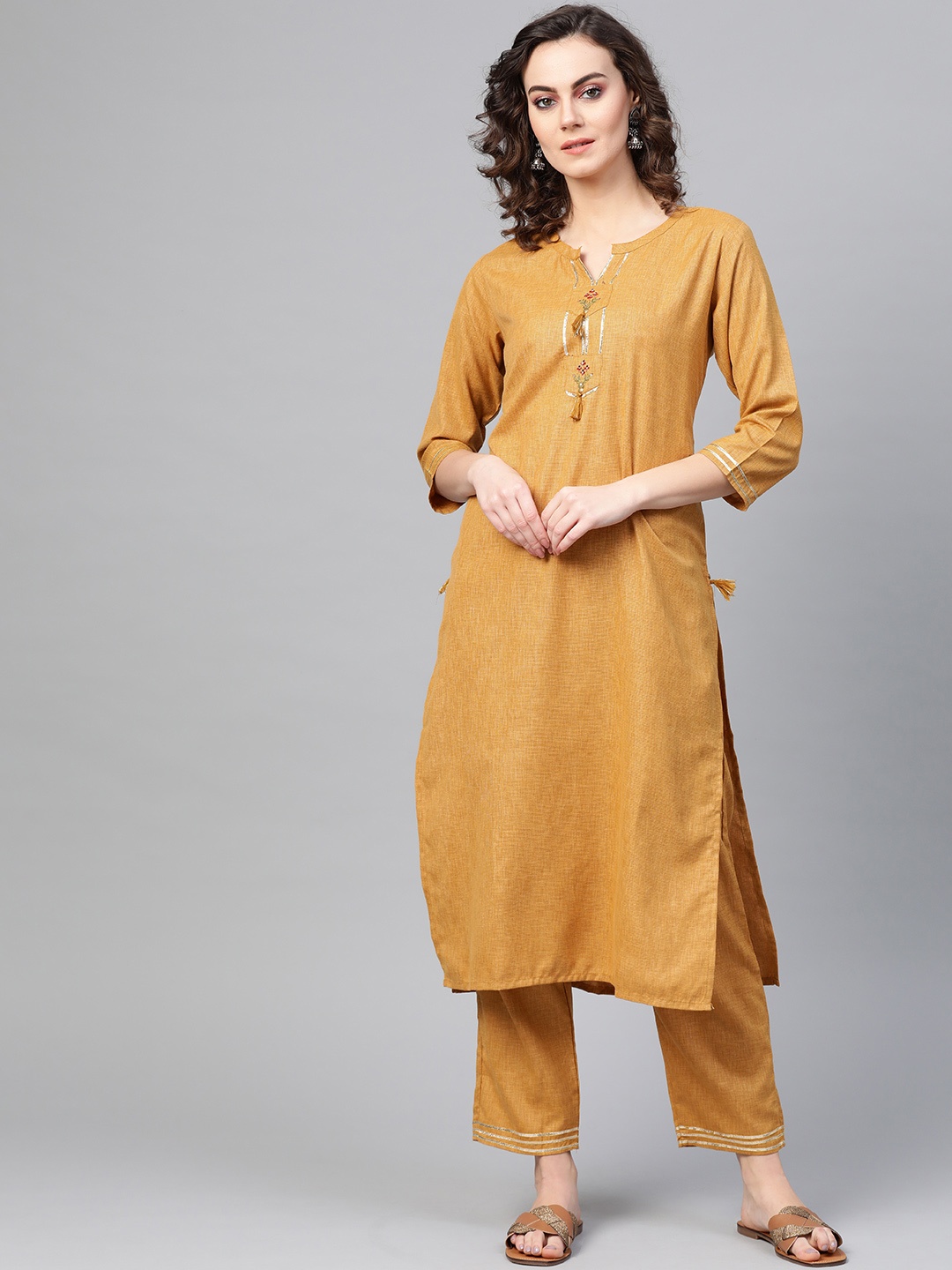 

ANAISA Women Mustard Yellow Solid Kurta with Palazzos