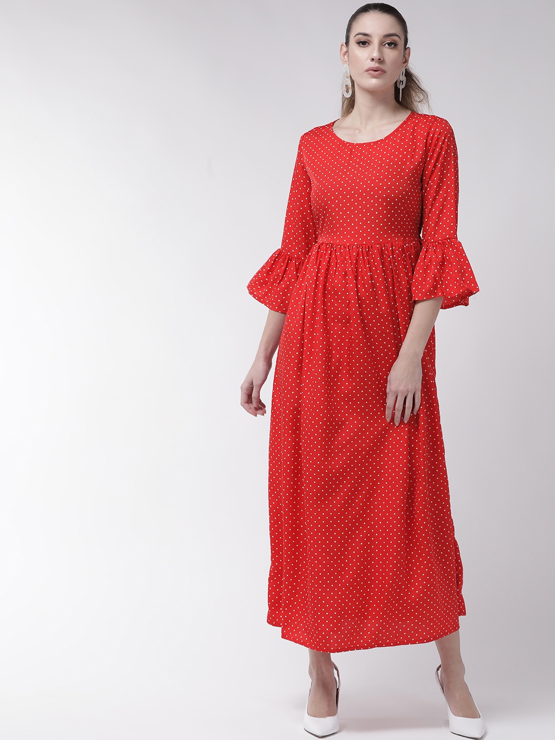 

U&F Women Red & White Printed Maxi Dress