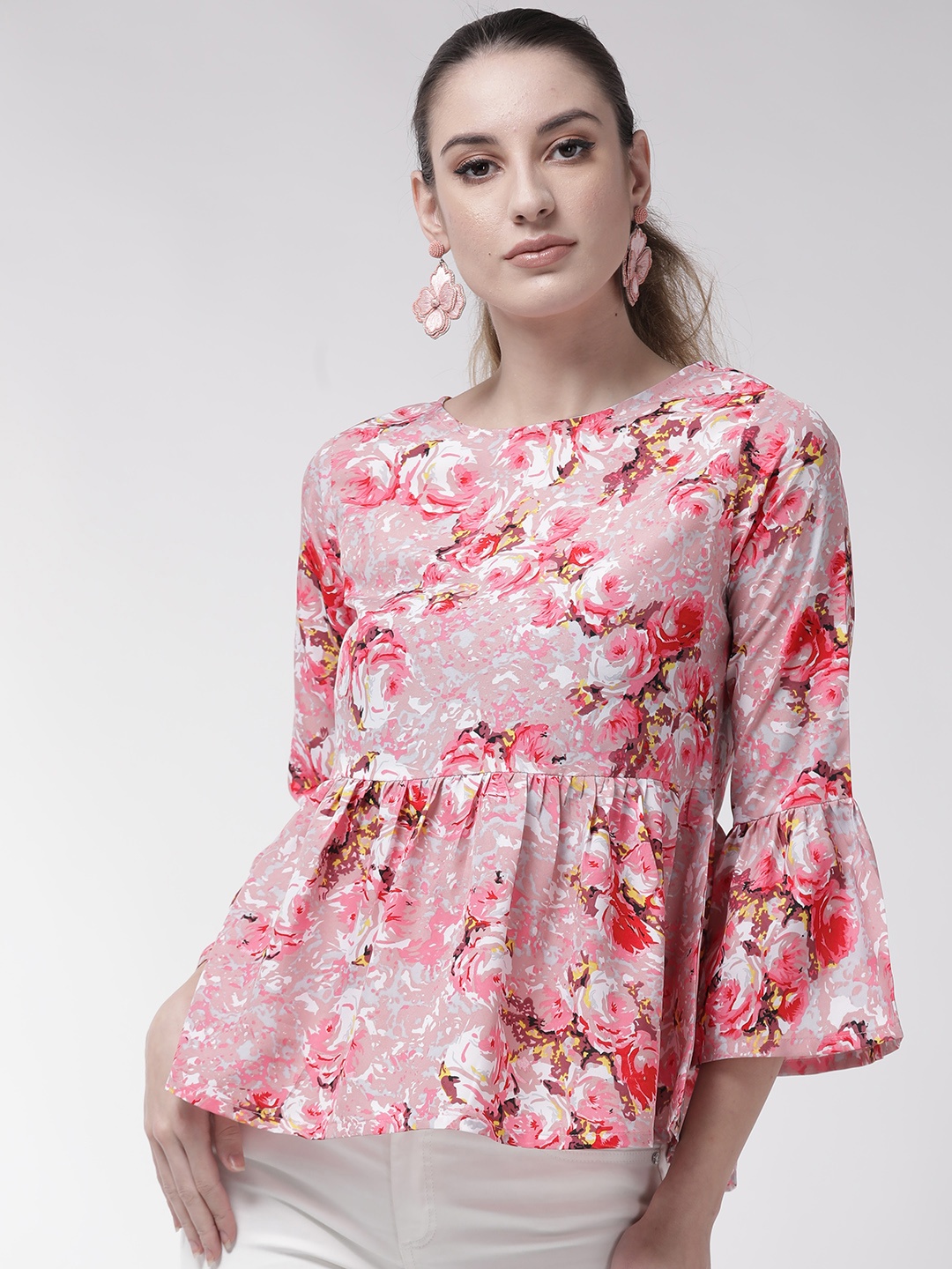 

U&F Women Pink Floral Print A-Line Top