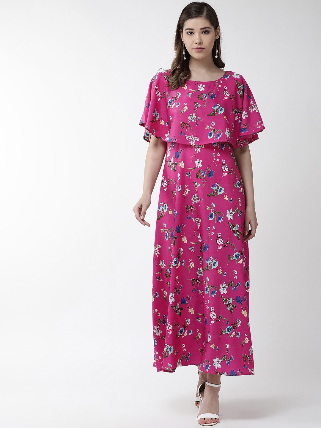 

U&F Women Pink & Blue Printed Maxi Dress