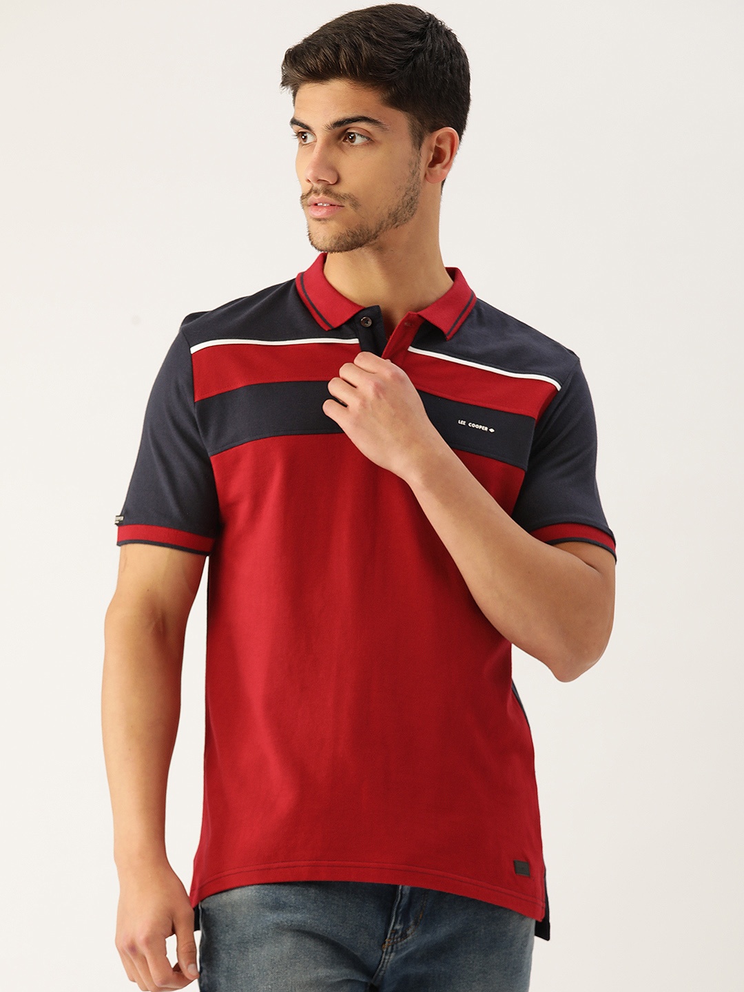 

Lee Cooper Men Striped Polo Collar Pure Cotton T-shirt, Red