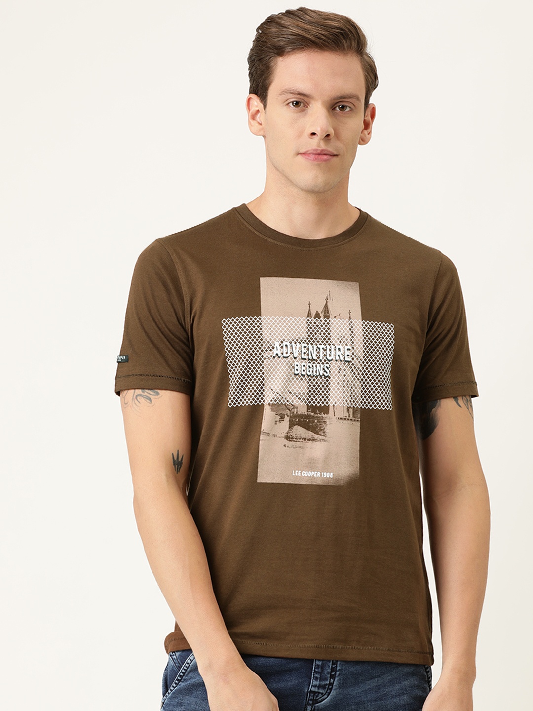 

Lee Cooper Men Brown Printed Round Neck T-shirt