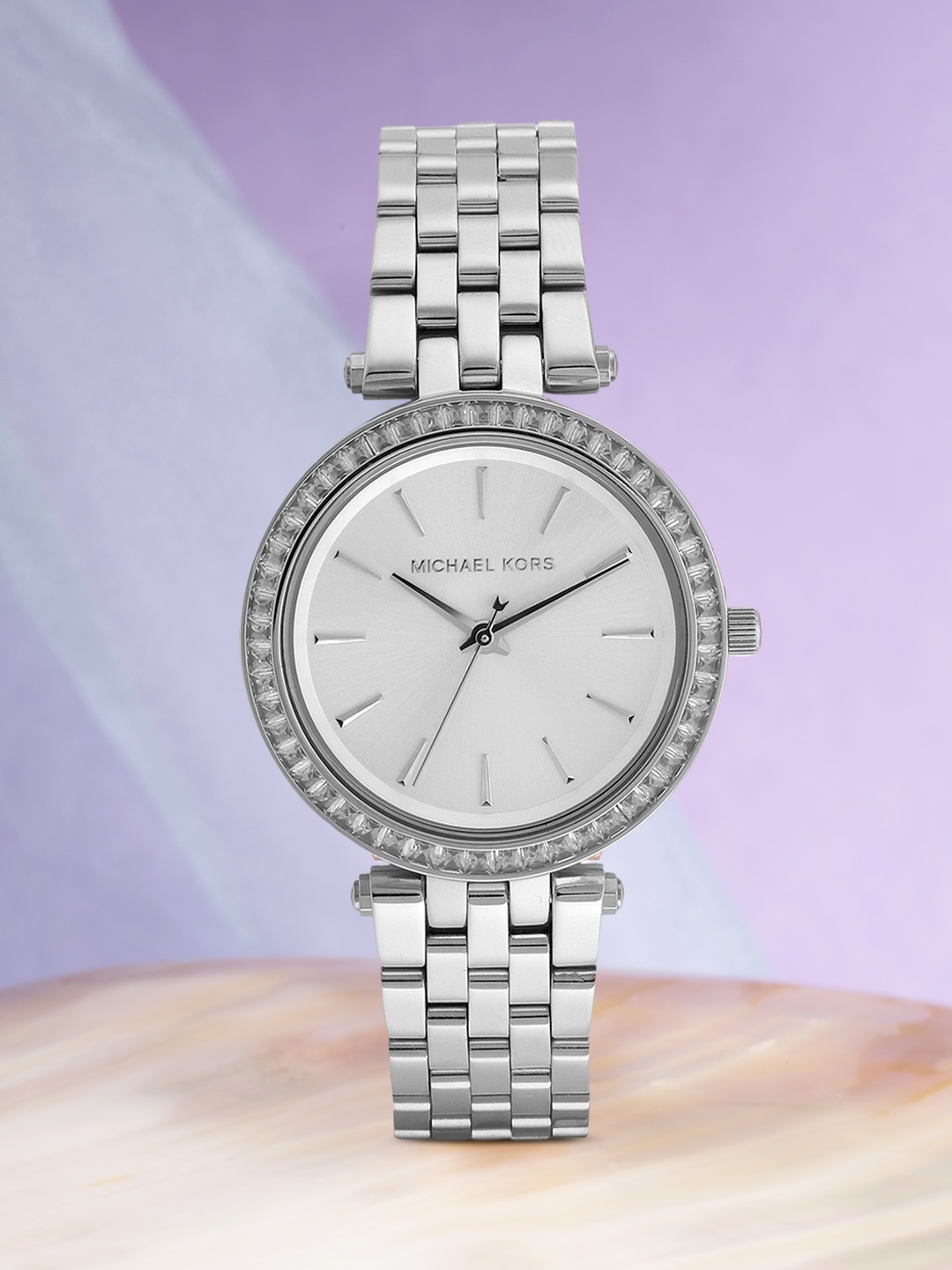 

Michael Kors Women Silver-Toned Stone-Studded Dial Watch MK3364