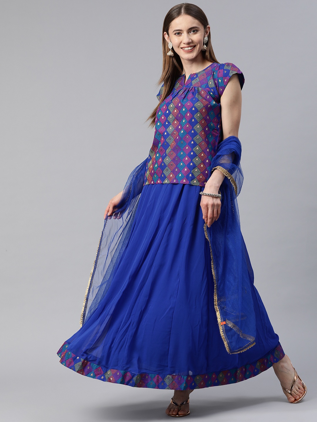 

Rangriti Ready to Wear Fusion Lehenga with Blouse & Dupatta, Blue