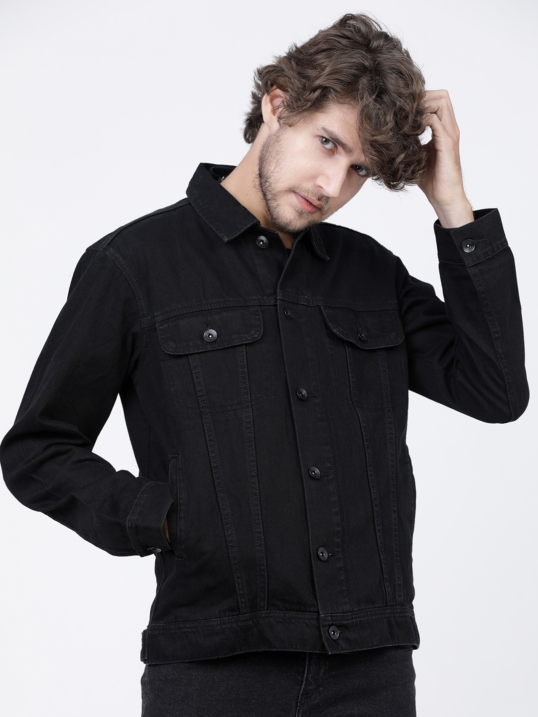 

LOCOMOTIVE Men Black Solid Denim Jacket