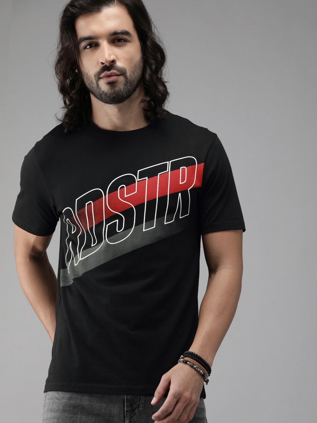 

The Roadster Lifestyle Co Men Black Printed Round Neck Pure Cotton T-shirt