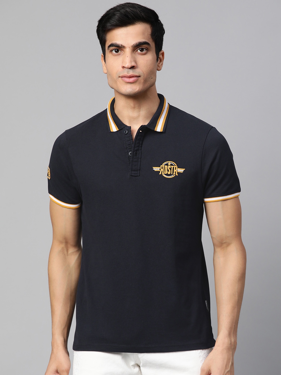 

The Roadster Lifestyle Co Men Navy Blue Solid Polo Collar T-shirt