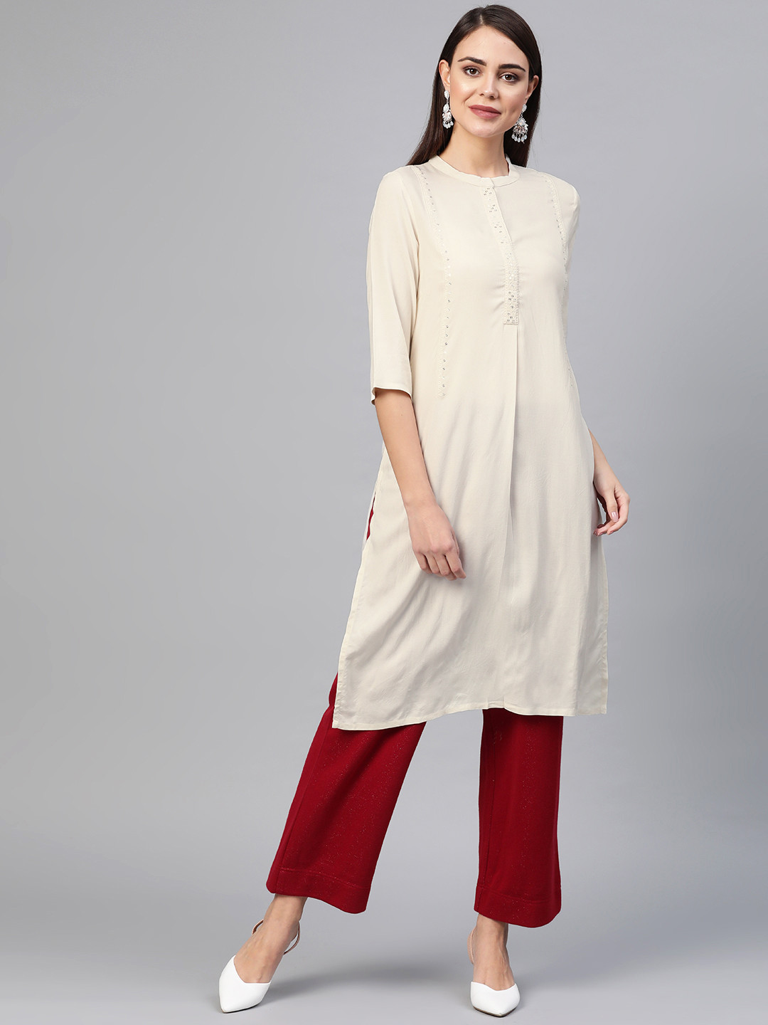 

W Women Off-White Solid Straight Kurta