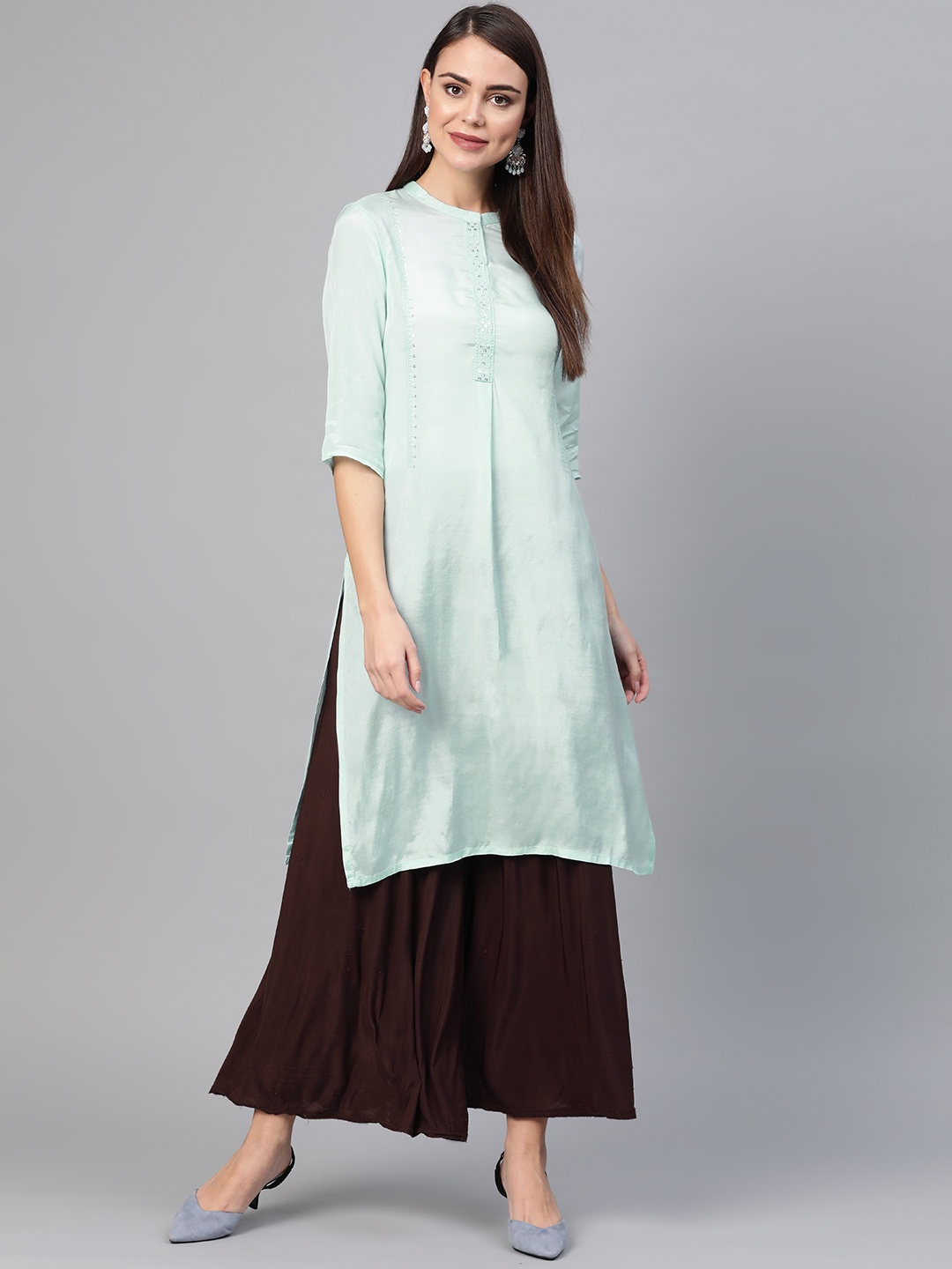 

W Women Blue Solid Straight Kurta