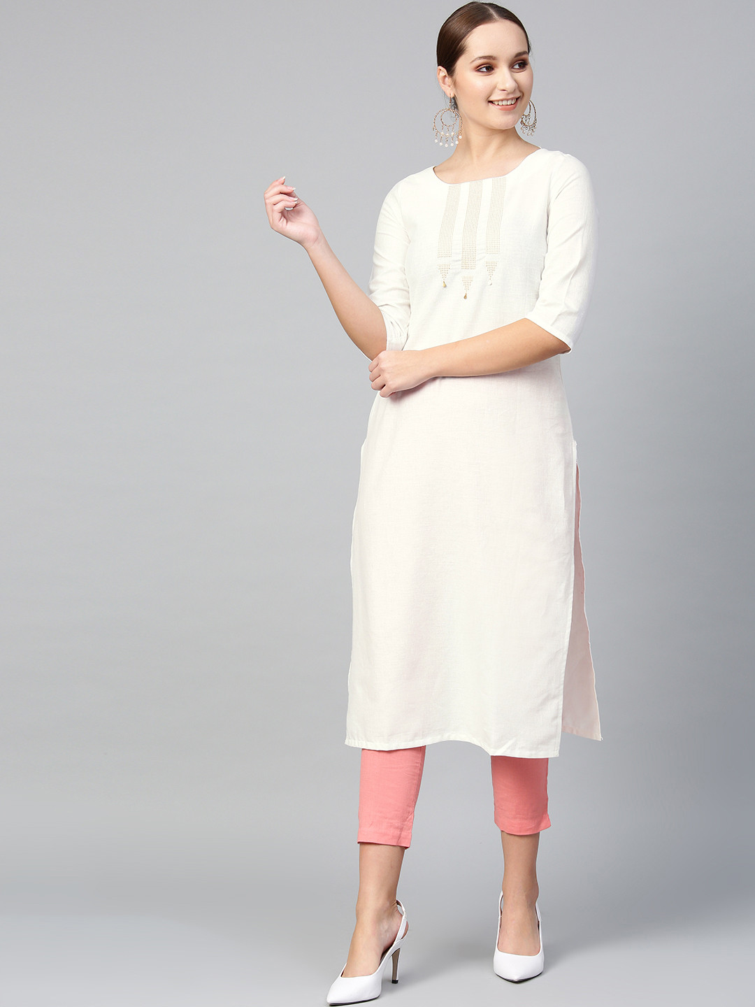 

W Women Off-White Yoke Design Straight Kurta