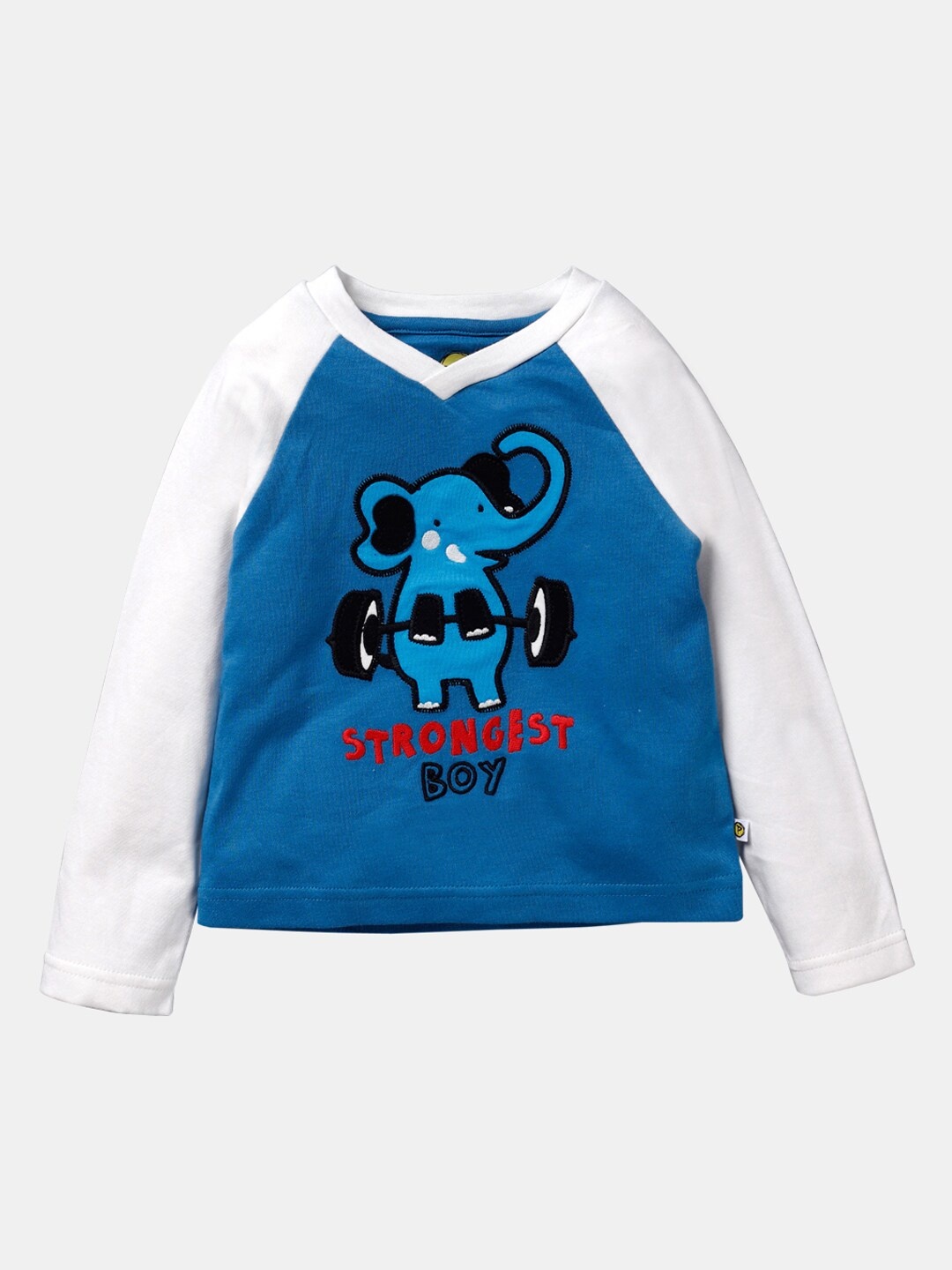 

Pranava Boys Blue Printed V-Neck Organic Cotton Sustainable T-shirt