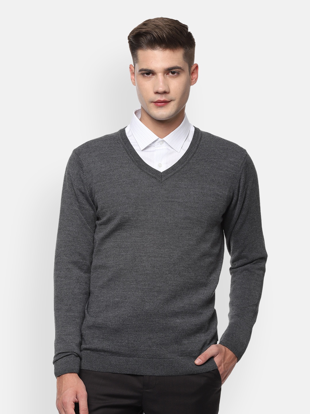 

Van Heusen Men Grey Solid Pullover Sweater