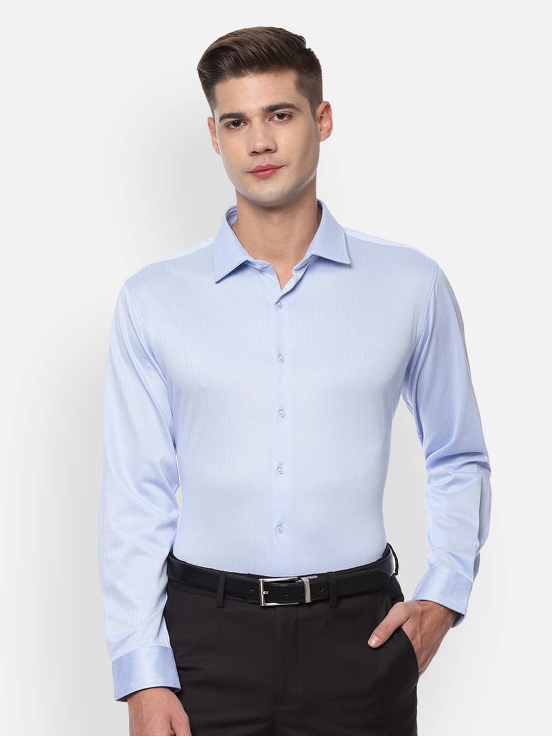 

Van Heusen Men Blue Self Design Slim Fit Formal Shirt