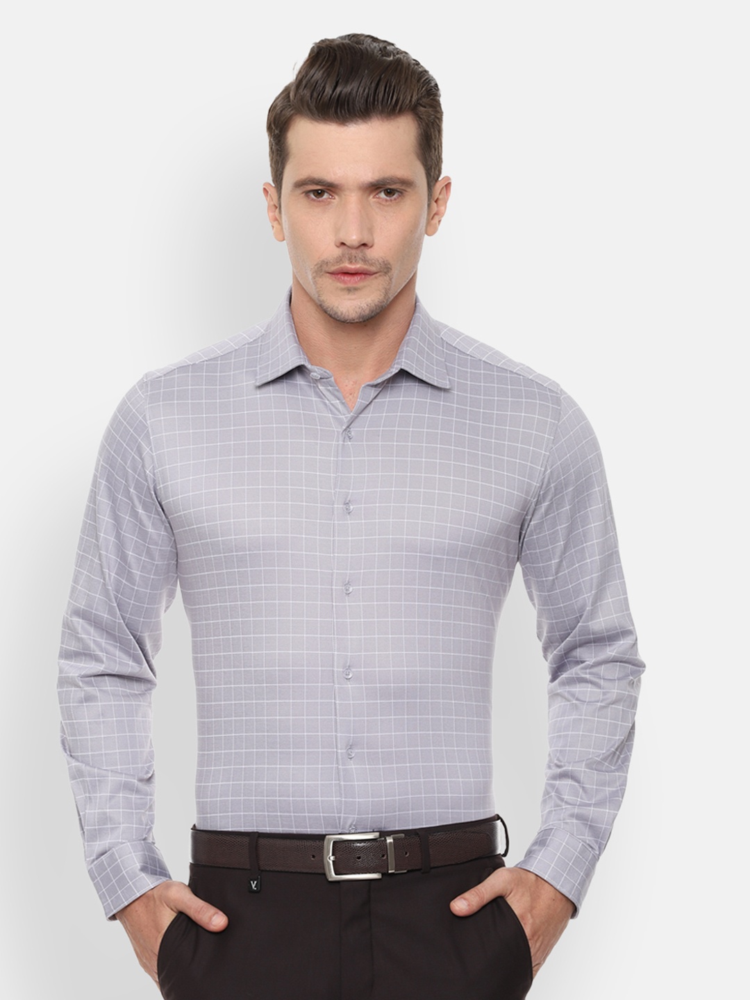 

Van Heusen Men Grey & White Checked Slim Fit Formal Shirt