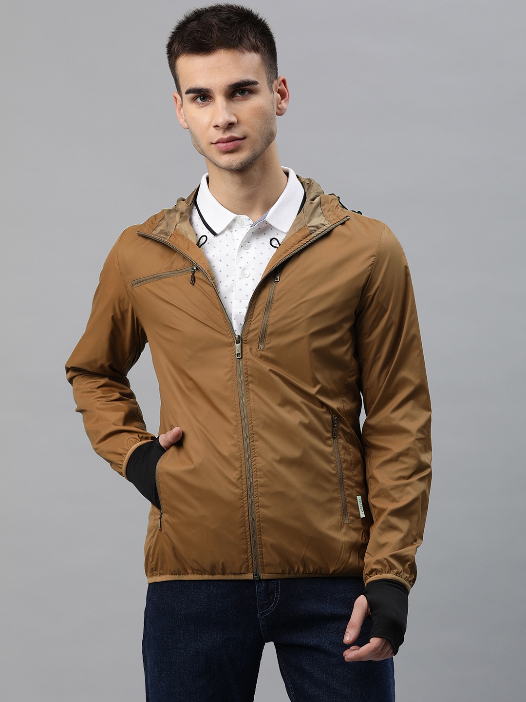 

Van Heusen Men Khaki Solid Sporty Jacket With Neck Rest