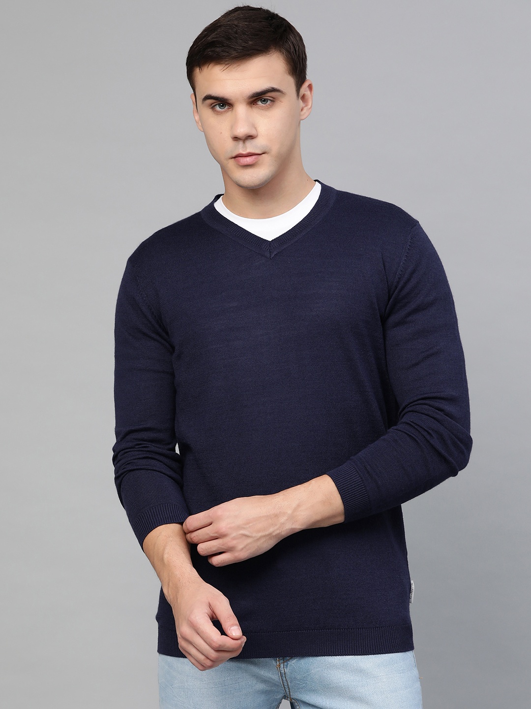 

Van Heusen Men Navy Blue Solid Pullover Sweater