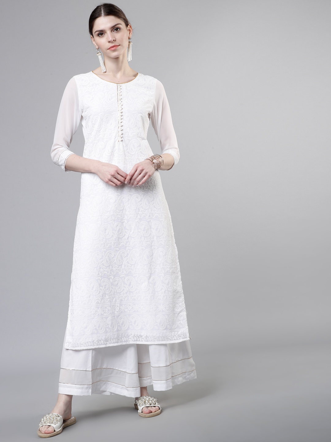 

Vishudh Women Off-White Embroidered Straight Kurta