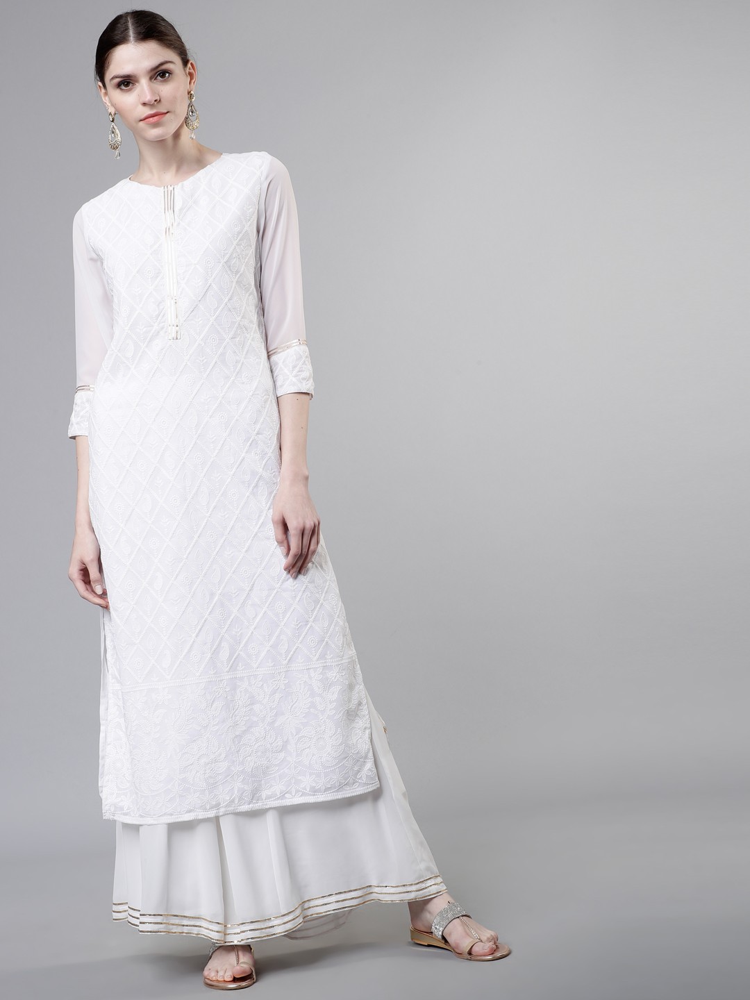 

Vishudh Women Off-White Embroidered Straight Kurta