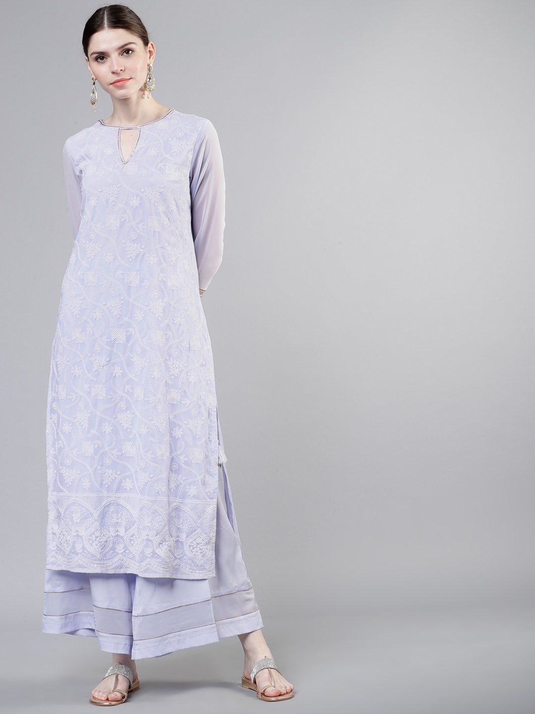 

Vishudh Women Lavender Embroidered Straight Kurta