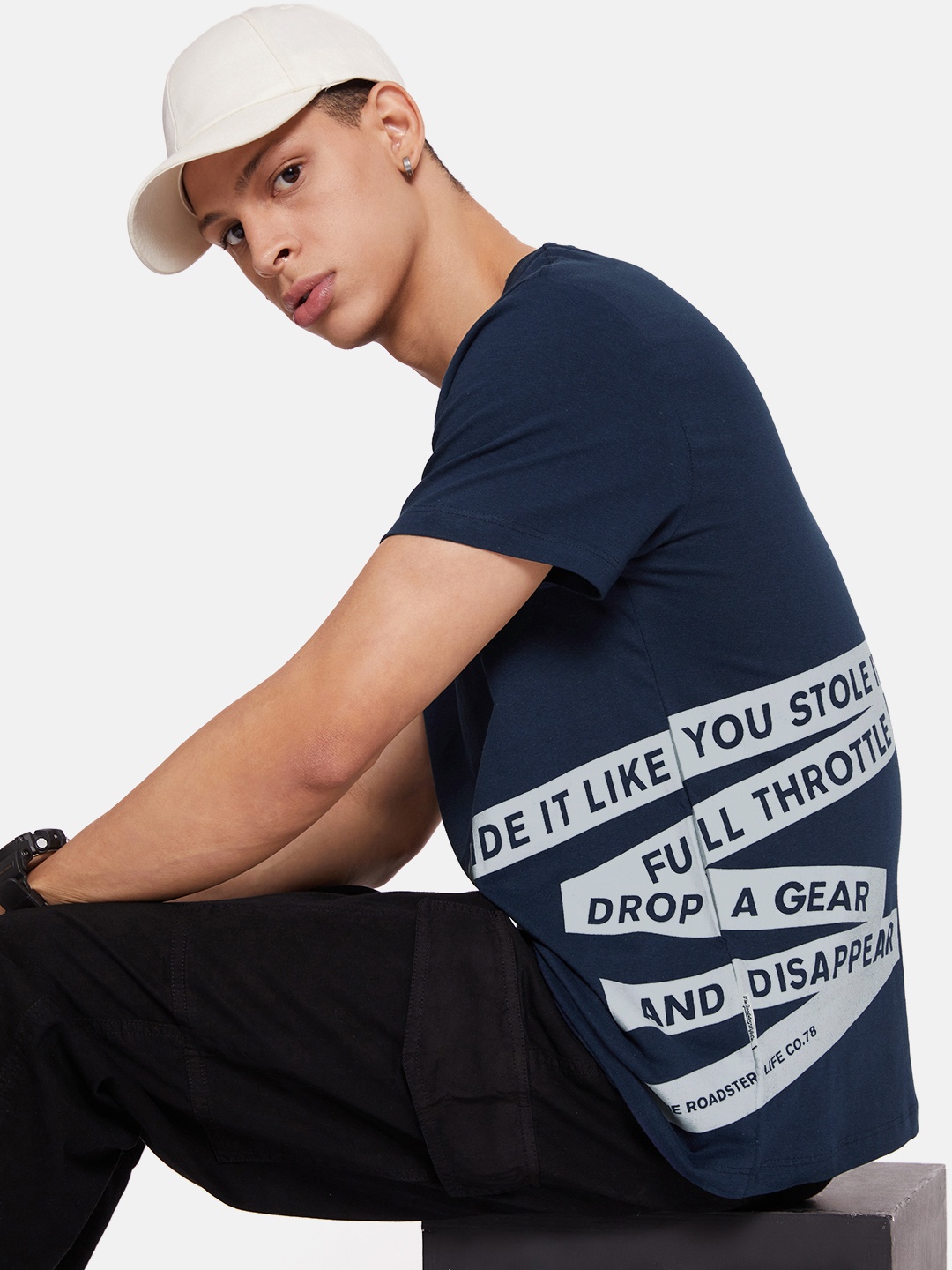 

The Roadster Life Co. Typography Printed Pure Cotton T-shirt, Navy blue