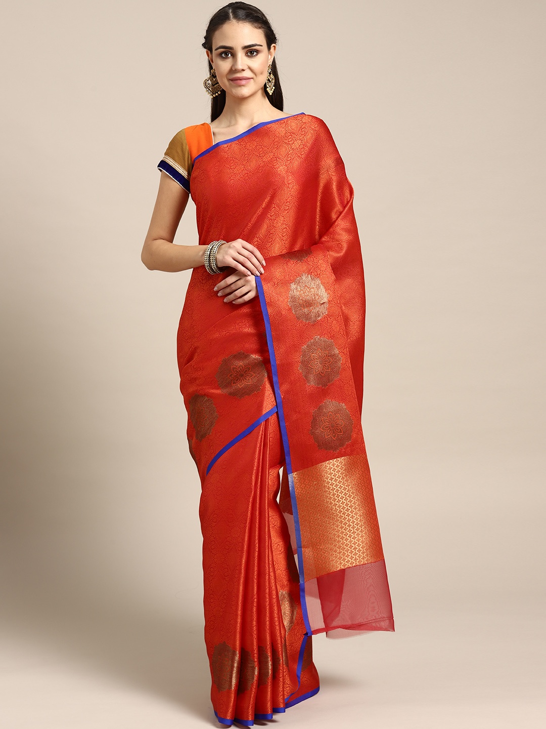 

Chhabra 555 Orange Woven Design Banarasi Saree