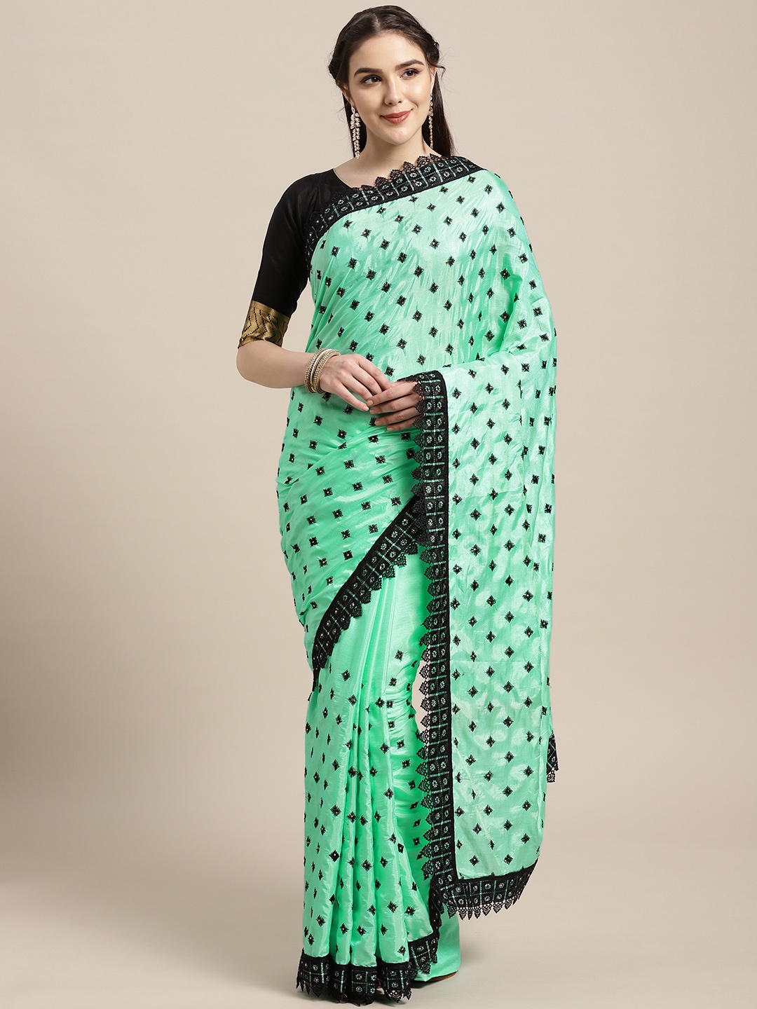 

Chhabra 555 Green & Black Resham Embroidered Saree