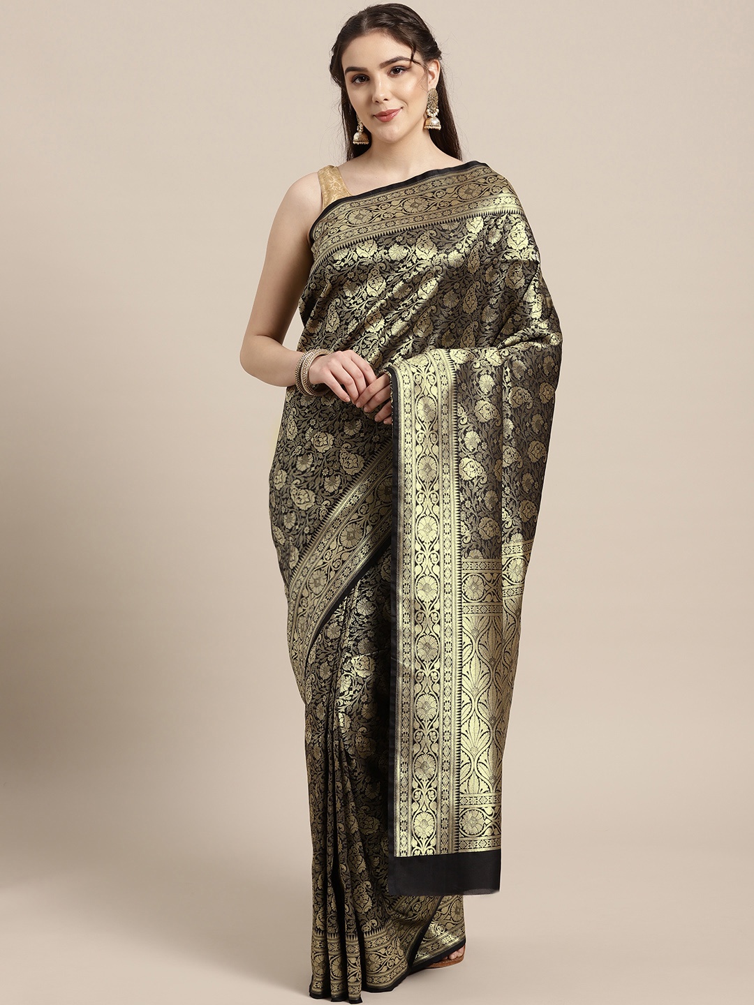 

Chhabra 555 Black & Golden Woven Design Kanjeevaram Saree