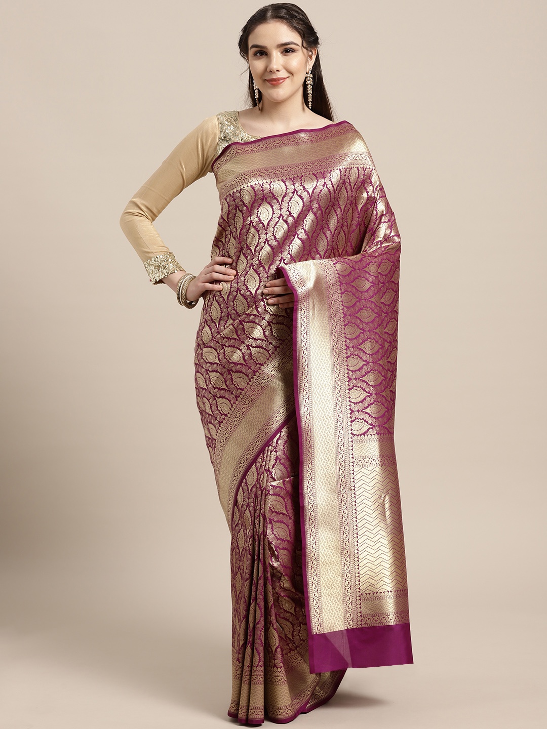 

Chhabra 555 Purple & Golden Zari Woven Design Kanjeevaram Saree