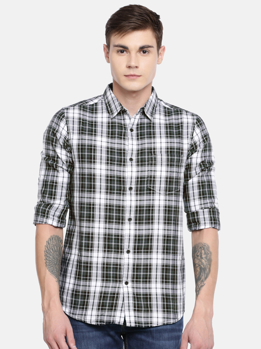 

SPYKAR Men Grey & White Slim Fit Checked Casual Shirt