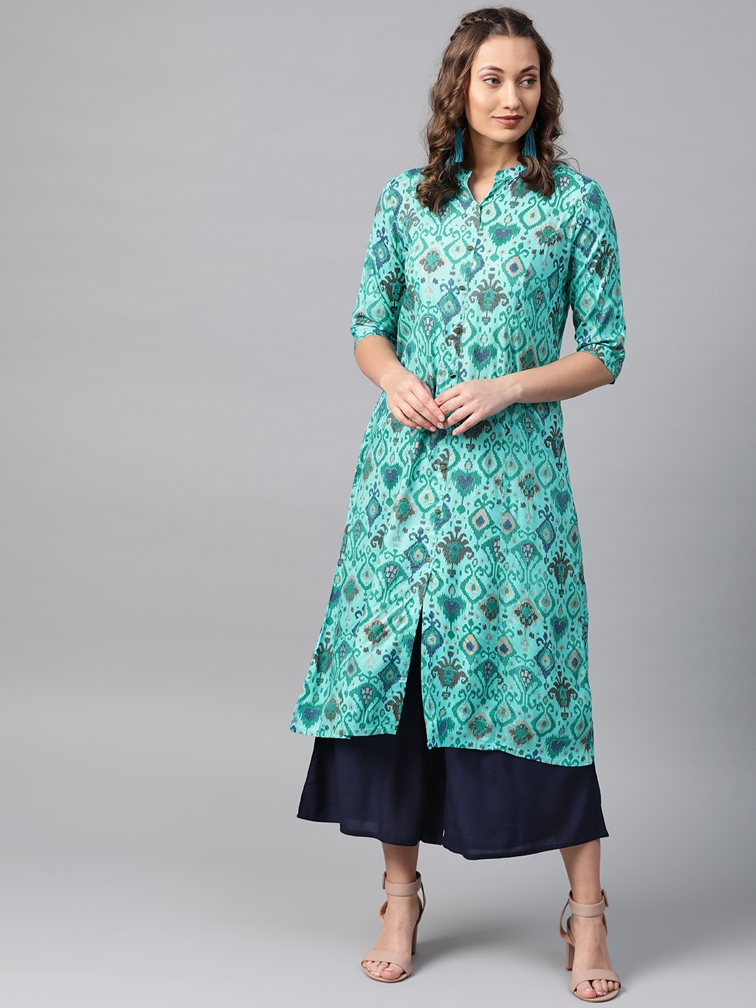 

Anubhutee Women Blue & Brown Printed Kurta with Palazzos