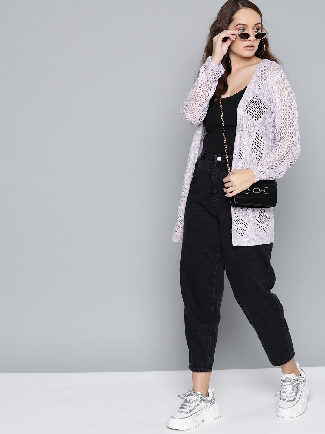 

Carlton London Women Lavender Self Design Open Front Shrug