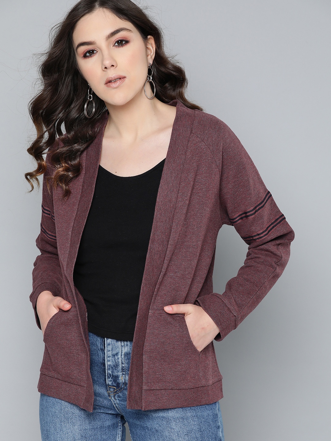 

Carlton London Women Burgundy Solid Open Front Winter Shrug