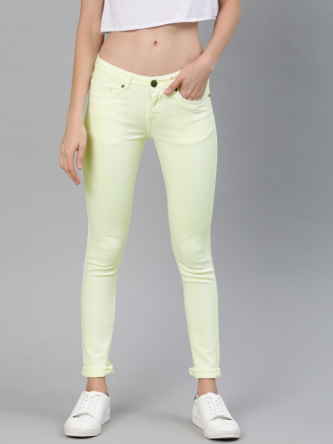 

American Crew Women Yellow Slim Fit Mid-Rise Clean Look Stretchable Jeans