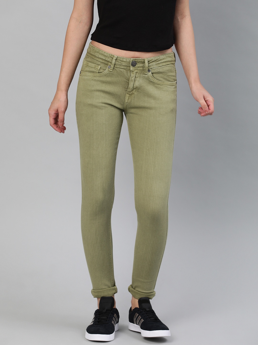 

American Crew Women Olive Green Slim Fit Mid-Rise Clean Look Stretchable Jeans