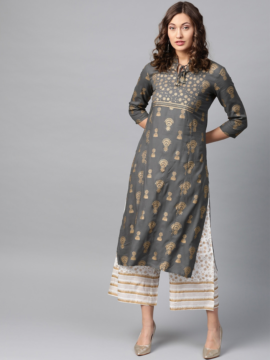 

Anubhutee Women Foil Printed Kurta with Palazzos, Grey