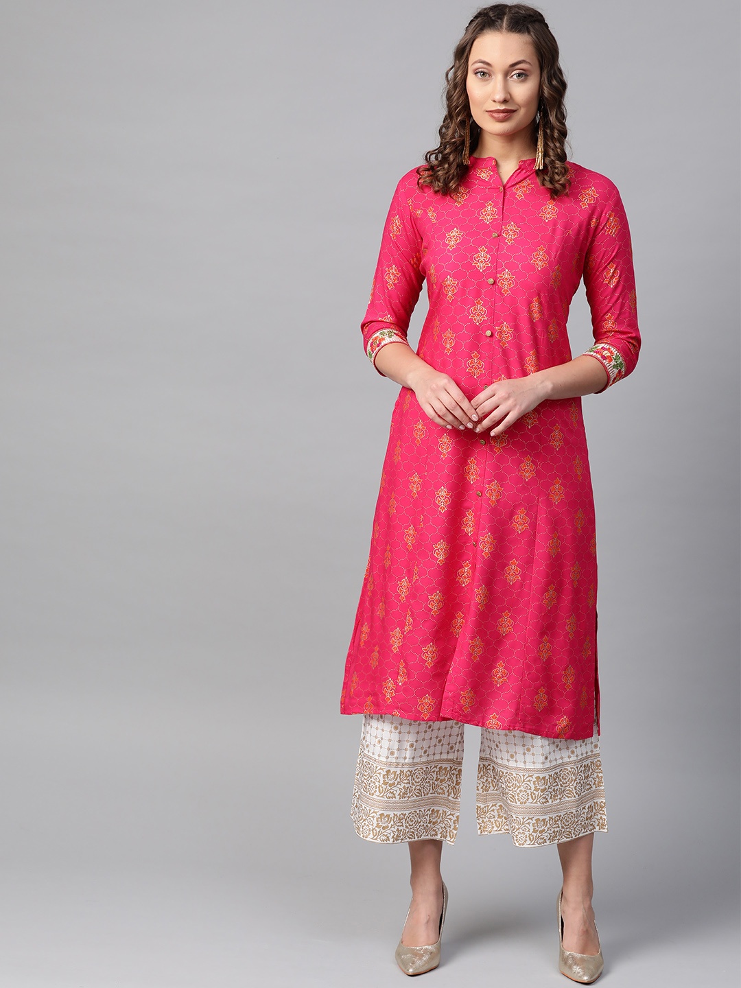 

Anubhutee Women Pink & White Printed Kurta with Palazzos
