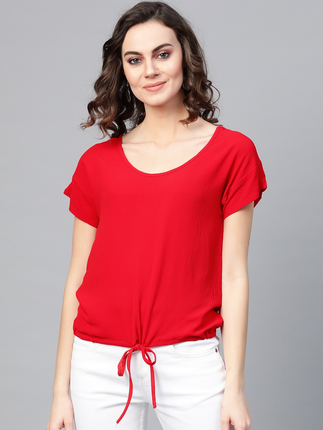 

Pannkh Women Red Solid Blouson Top