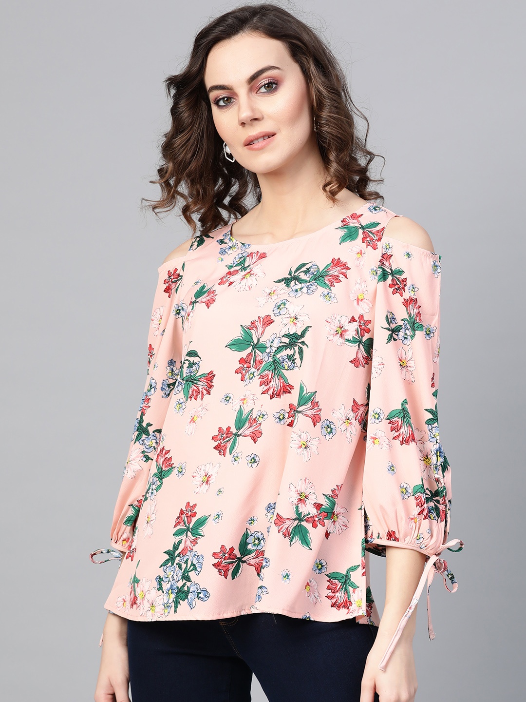 

Pannkh Women Pink & Green Printed A-Line Top