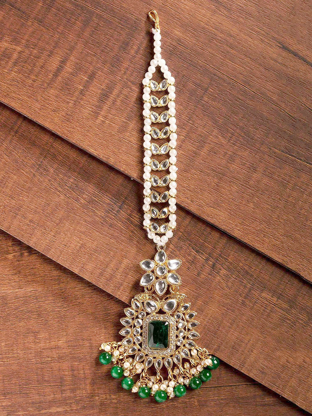 

Zaveri Pearls Gold-Plated Kundan & Dangling Beaded Maangtikka