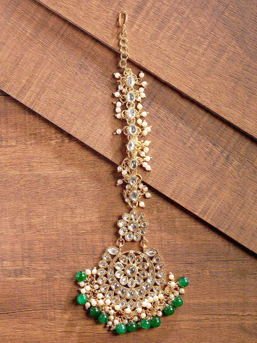 

Zaveri Pearls Gold-Plated Kundan & Dangling Beaded Maangtikka