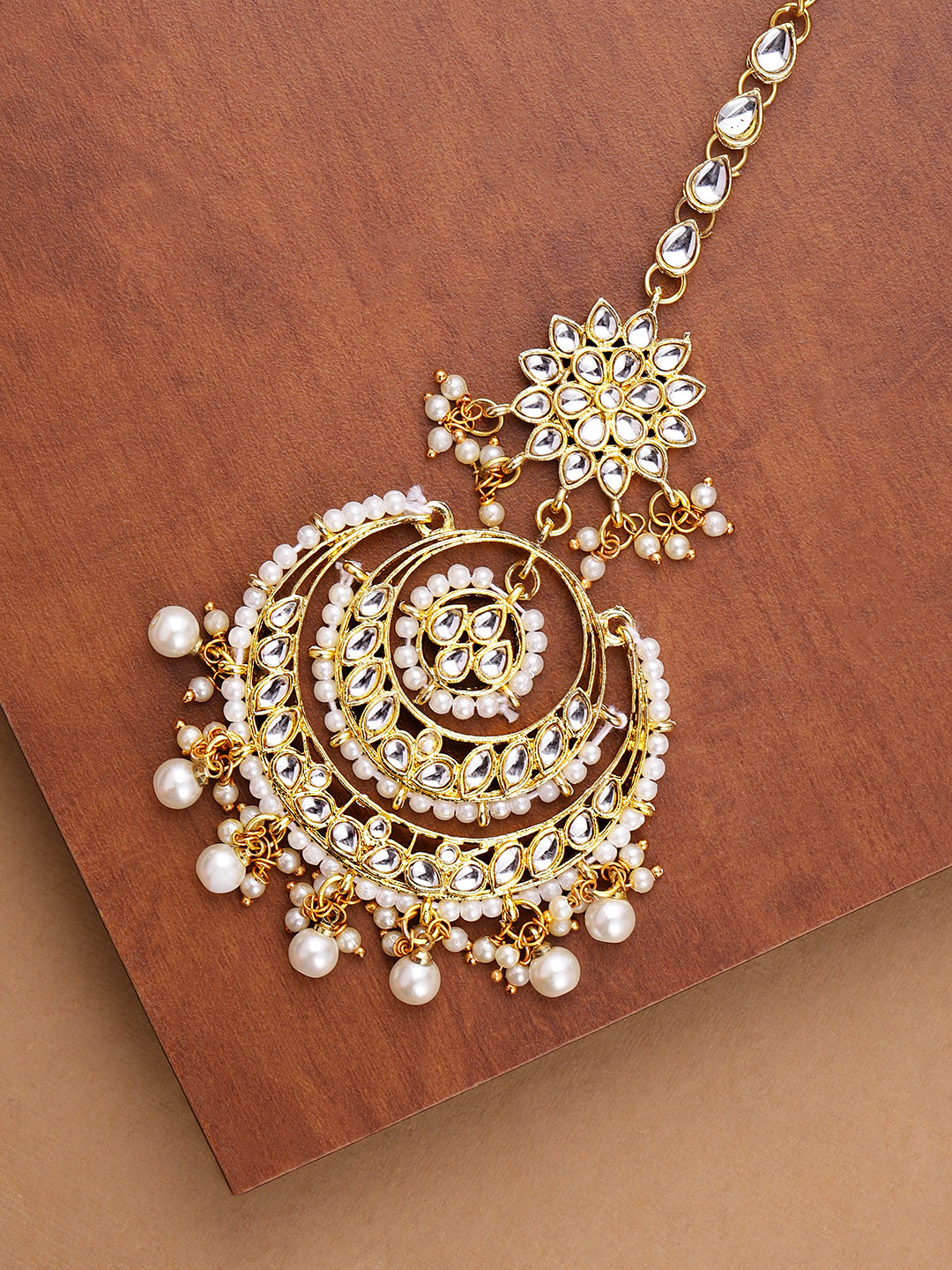 

Zaveri Pearls Gold-Plated Kundan & Dangling Beaded Maangtikka