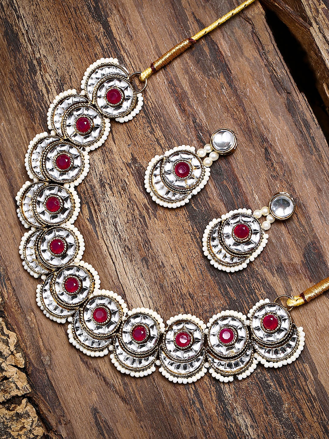 

Zaveri Pearls Gold-Plated & Red Jewellery Set