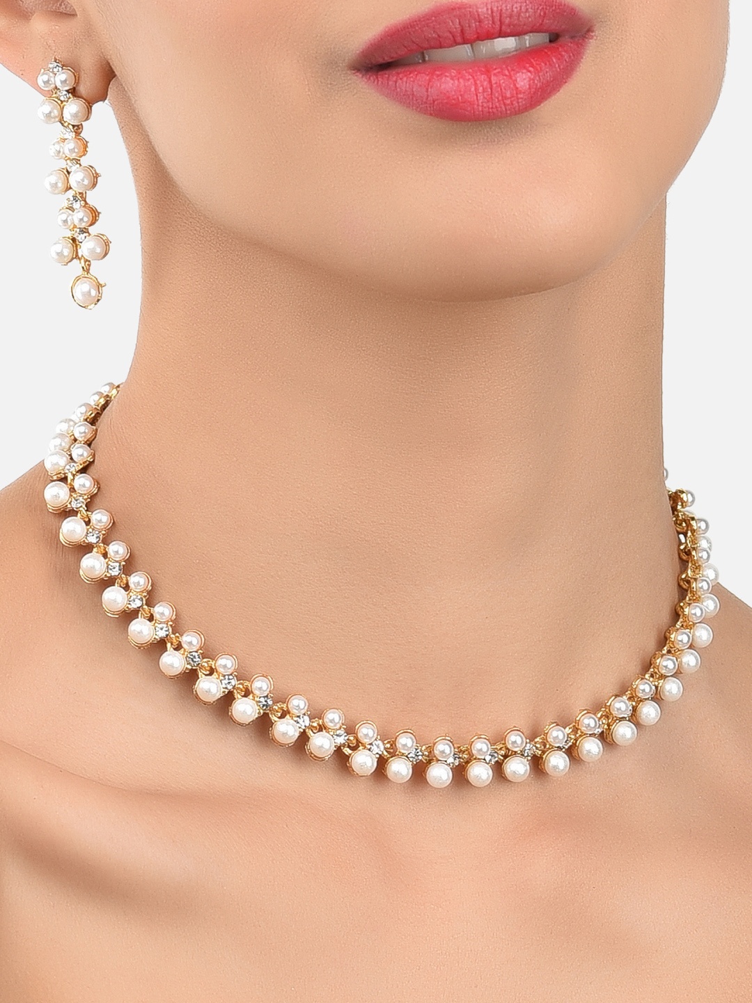 

Zaveri Pearls Gold-Toned & White Contemporary Pearls Studded Jewellery Set