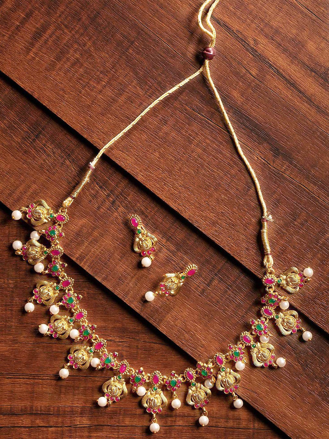 

Zaveri Pearls Gold-Plated & Red Jewellery Set