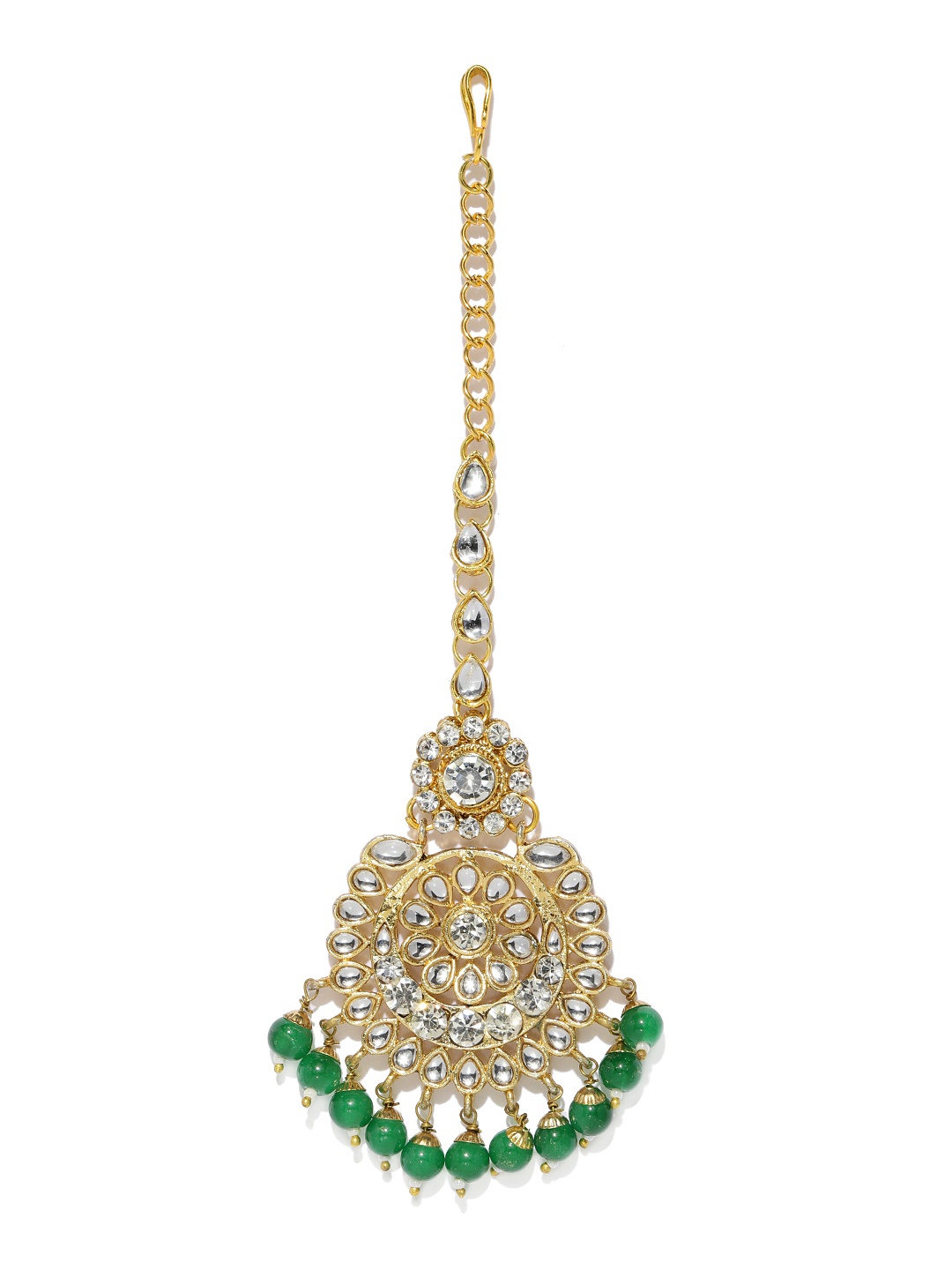 

Zaveri Pearls Gold-Plated Kundan & Dangling Beaded Maangtikka