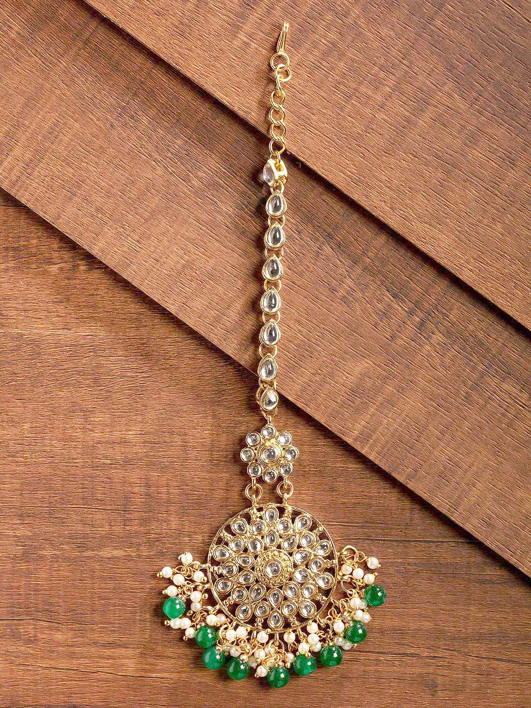 

Zaveri Pearls Gold-Plated Kundan & Dangling Beaded Maangtikka