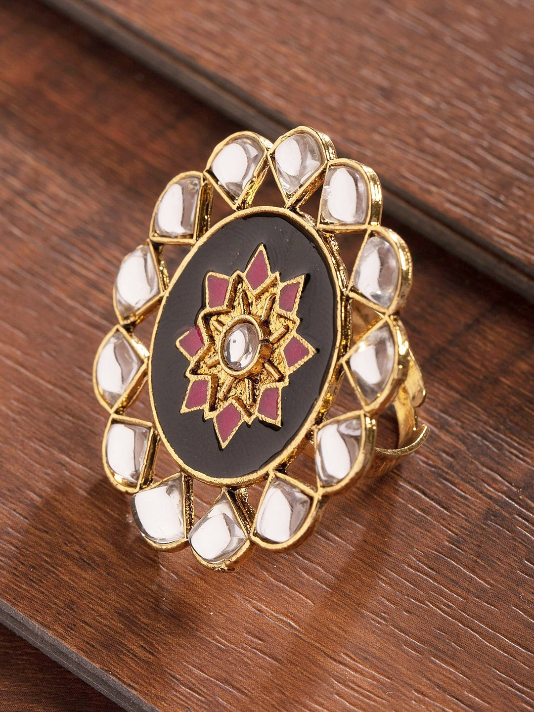 

Zaveri Pearls Gold-Plated Ethnic Kundan Studded Finger Ring