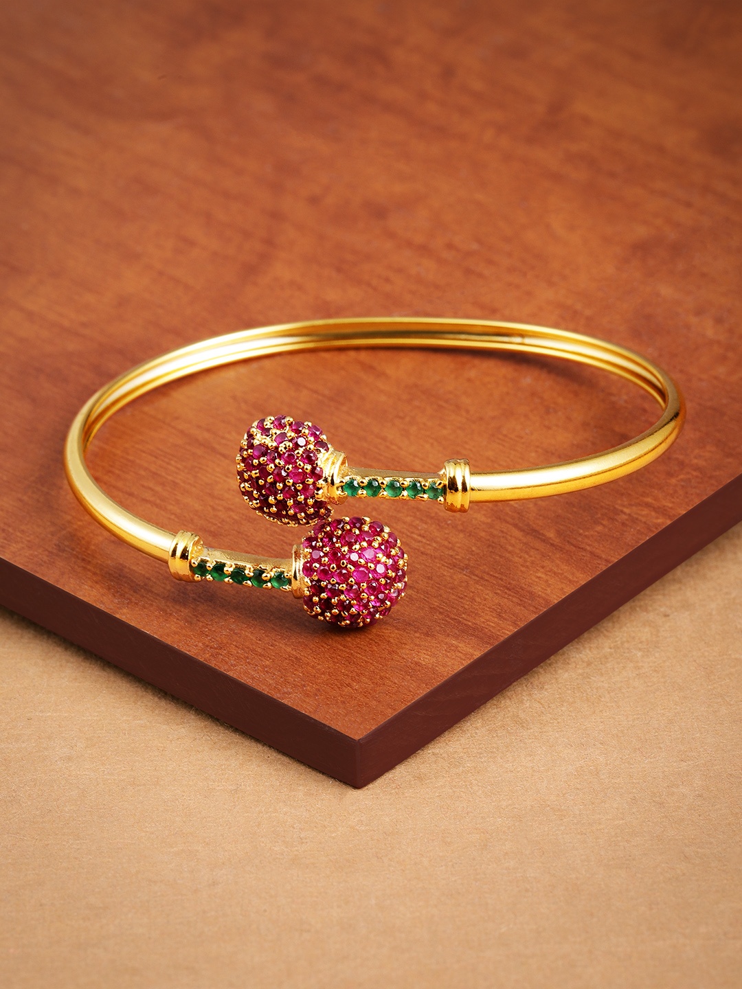 

Zaveri Pearls Gold-Toned & Pink Cubic Zirconia Studded Kada Bracelet